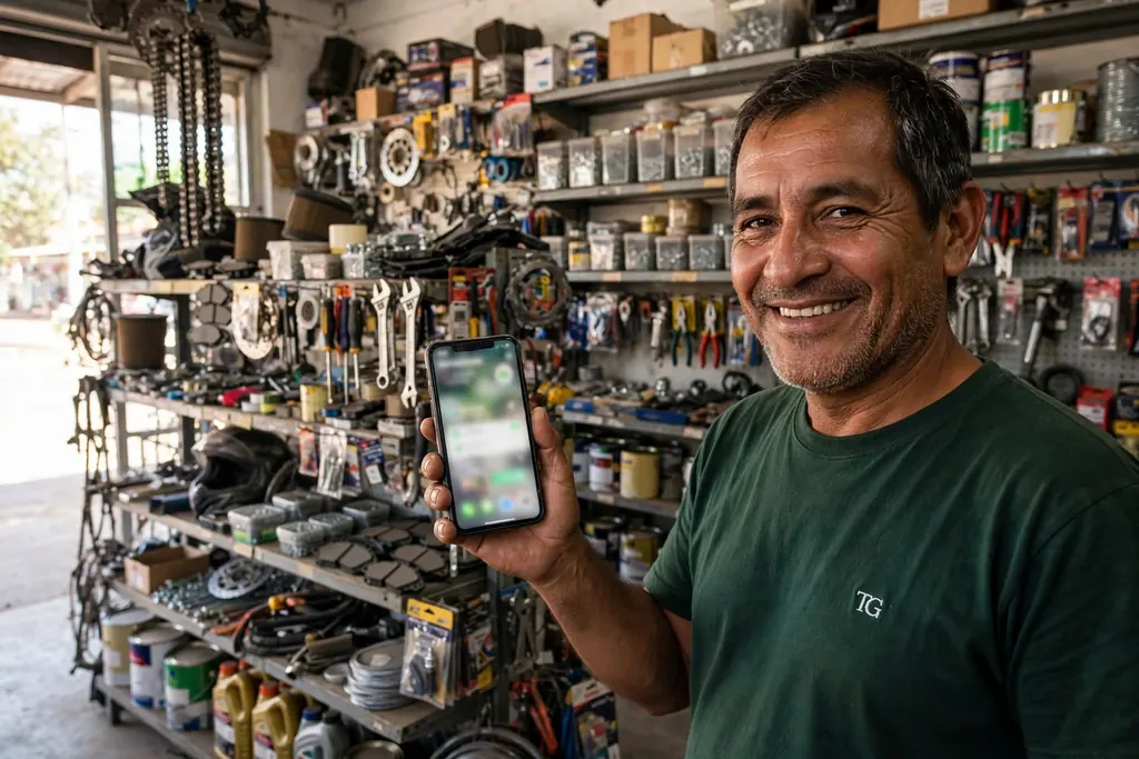 Ferretería y repuestos: dueño o dueña del negocio con Tapy Go en el celular