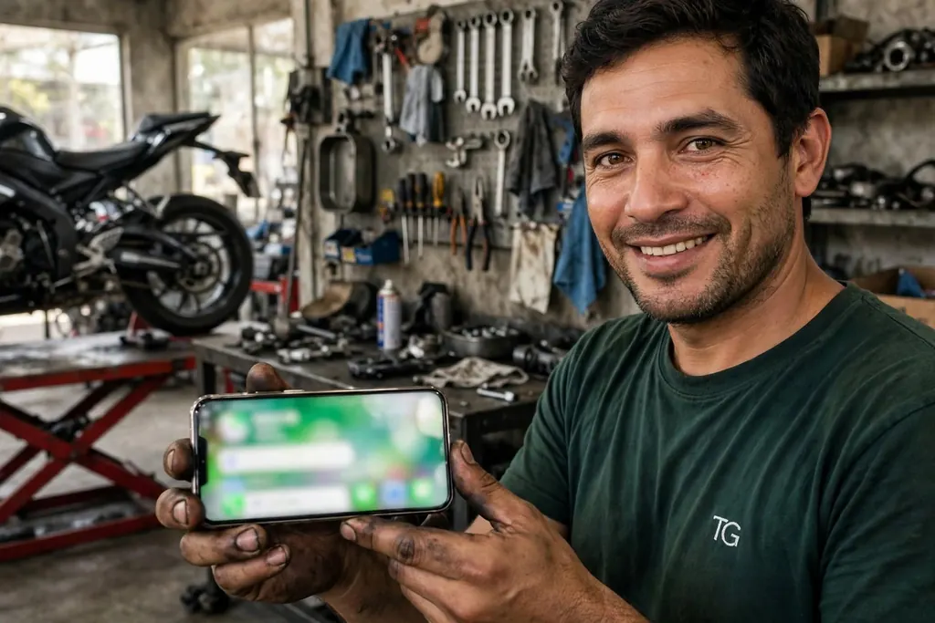Taller y lavadero: dueño o dueña del negocio con Tapy Go en el celular